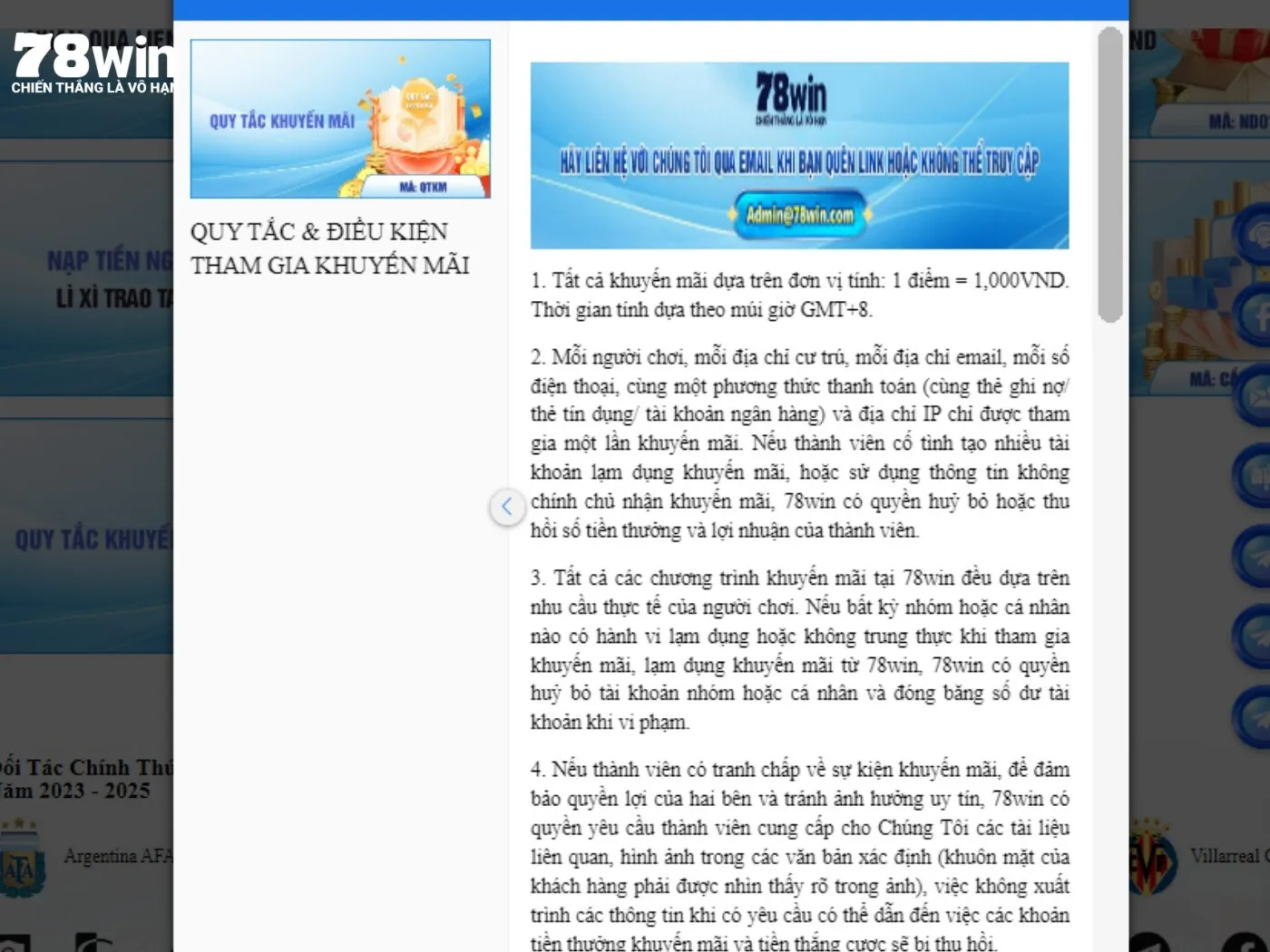 Một số quy định chung trong quy tắc khuyến mãi 78win
